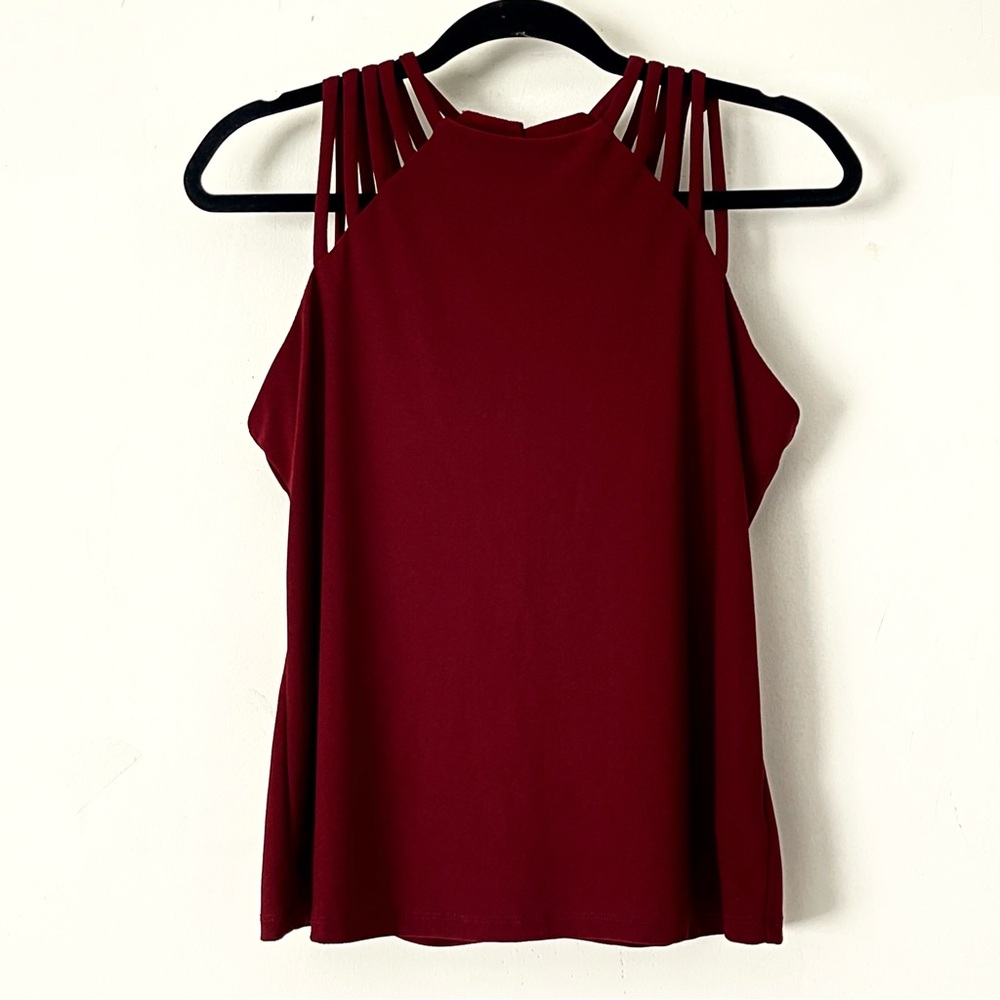 AUW Burgundy Strappy Tank Top Wine Sleeveless Camisole Minimalist Layering Top